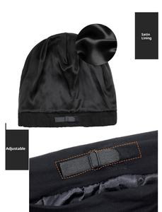 Bonnet de nuit en satin soyeux doublé, ajustable, qui reste en place toute la nuit, pour cheveux bouclés, style bonnet souple en soie - Product Image 3