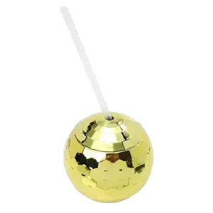 20Oz Kleurrijke Plastic Disco Flash Ball Cocktail Cup Zilveren Disco Ball Set Drinkbeker Met Deksel En Stro