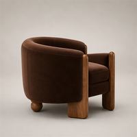 Fauteuil d'appoint moderne en velours avec dossier incurvé et accoudoirs en bois, idéal pour salon, chambre, hôtel, ou salle de séjour