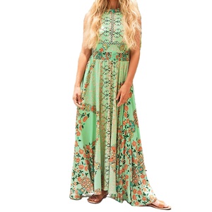 เดรสยาวคอวีลึกแข<span class=keywords><strong>น</strong></span>สั้นสำหรับผู้หญิงเดรสแม็กซี่พิมพ์โลโก้สำหรับฤดูร้อ<span class=keywords><strong>น</strong></span> - Product Image 1