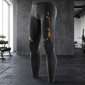 Pantalones de Ciclismo Negros sin Costuras para Hombre, Largos y Ajustados, con Patrón Geométrico Dorado - Product Image 2