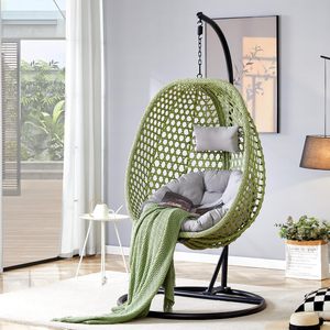 Sedia a dondolo singola in rattan PE dal design moderno, perfetta per terrazze, giardini e patii esterni, ideale per il relax. - Product Image 2