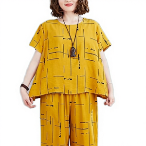 Conjunto de Dos Piezas de Verano para Mujer, Talla Grande, con Capucha, Estilo Casual, Top de Manga Corta, Pantalones Anchos con Cordón Ajustable - Product Image 4