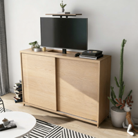 Meuble TV électrique moderne en bois massif avec rangement dissimulé et porte coulissante pour salon, mécanisme de levage électrique intégré