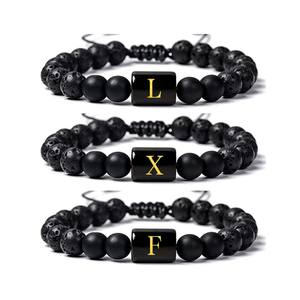 <span class=keywords><strong>HP</strong></span> สร้อยข้อมือลูกปัดกลมขนาด8มม./10มม. สร้อยข้อมือหินลาวาธรรมชาติเครื่องประดับสร้อยข้อมือลูกปัดตัวอักษร - Product Image 1