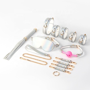SM kit de bondage en cuir, accessoire de flirt BDSM, boule de bouche érotique, menottes Laser, jouets sexuels, ensemble de 8 pièces - Product Image 1