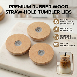Tapa universal redonda de madera WeWood de Vietnam con pajita de silicona flexible, tapa para vaso, cubierta antiderrames para batidos - Product Image 1