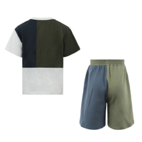 Trajes para Niños en Verde Oliva, Azul Marino, Blanco y Negro, Camiseta de Manga Corta con Paneles de Cuatro Colores, Pantalones Cortos Deportivos, para Niños Grandes, Verano
