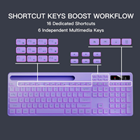 Teclado Inalámbrico OEM Silencioso de 114 Teclas con Retroiluminación RGB de 2.4G, Batería Recargable, Soporte para Teléfono, Teclas Multimedia para IOS Windows, Color Morado