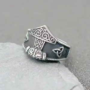 stainless steel Viking rings Jewelry Men's Viking Thor's Hammer Celtic Odin ring vintage hip hop Norse Myth Rune Shape gift ring