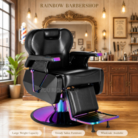 Chaise de barbier hydraulique 360 °   Fauteuil de barbier inclinable et rotatif en chrome arc-en-ciel avec appui-tête pour salon de coiffure, prix de gros
