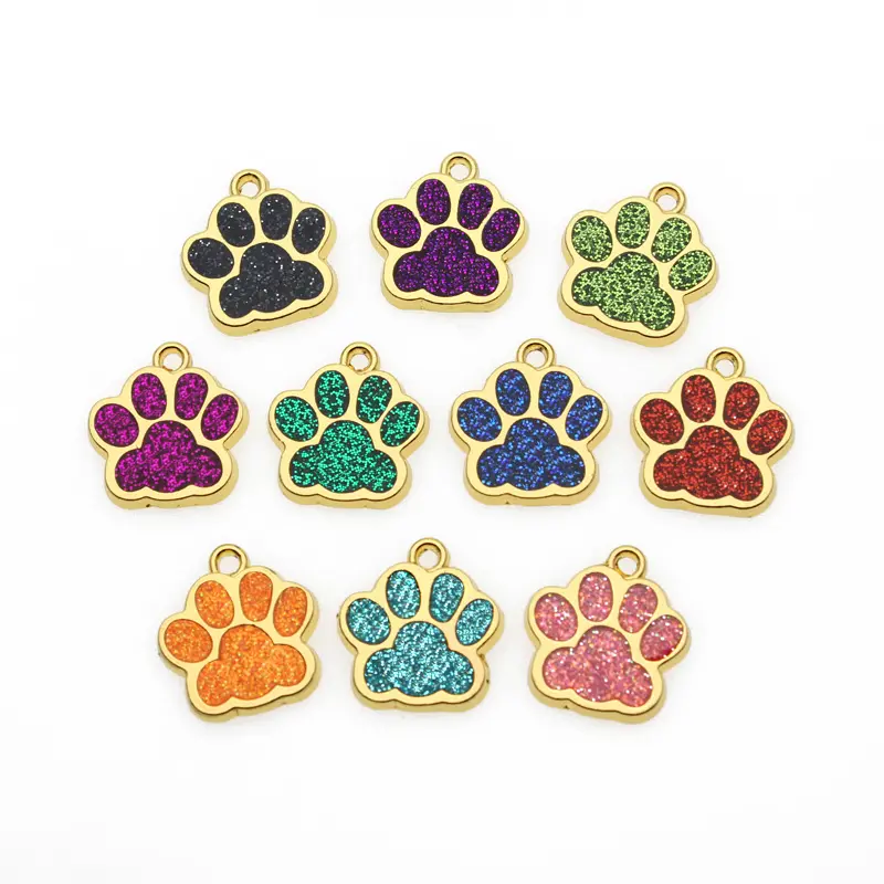 A la venta personalizado brillo perro gato Anti-Pérdida pata oro ID nombre colgar dijes colgantes para grabado