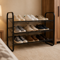 Étagère à chaussures empilable à 3 niveaux Étagère à chaussures empilable coudée Étagère de rangement de chaussures en maille métallique pour la maison