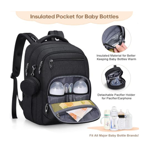 Sac à dos multifonction pour bébé avec fermeture éclair, imperméable, en polyester et maille, avec port de charge USB, matelas à langer portable et porte-sucette - Product Image 3