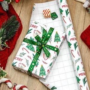 Flyhill Christmas Wrapping Paper 17 Inch X 33 Feet White Gift Wrap With Trees Pine Leaves Merry Design Recyclable - Product Image 4