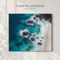 Impression murale aérienne de la côte turquoise, paysage marin de récif et de plage pour salon, hôtel, complexe hôtelier, intérieurs côtiers