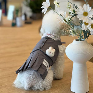 25AW hewan peliharaan Bichon Pomeranian Teddy anjing kecil gaya kuliah pakaian anjing 2 potong Set Gaun + rompi - Product Image 1