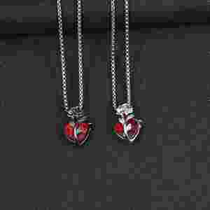 Gothic Rose Red Love Necklace with Dainty Silver Heart Pendant Women's Fashion Rope <b>Chain</b> Jewelry Personalized Wedding Gifts - Product Image 1