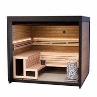 Sauna Exterior de Gran Tamaño, Calefacción a Leña, para 5-6 Personas, con Ducha, Control por Computadora y Ventanas Transom