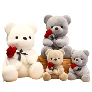 Novo Teddy Bear Stuffed Animals Urso De Pelúcia Segurar Rosa Brinquedo De Pelúcia Macio Dia dos Namorados brinquedos de pelúcia Venda quente bonito dos namorados gif