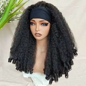 Perruques synthétiques bouclées <span class=keywords><strong>afro</strong></span> kinky en gros, de haute qualité, pas chères, rebondissantes, fabriquées à la machine, avec bandeau, pour femmes noires - Product Image 1