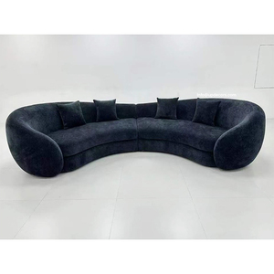Juego de Muebles Seccionales Curvos de Terciopelo para Sala de Estar, Color Azul Marino, Personalizable - Product Image 4
