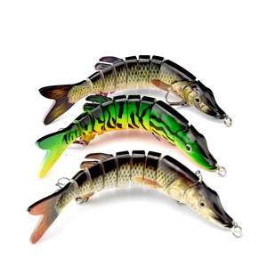 <span class=keywords><strong>2023</strong></span> nouveau brochet à neuf sections 125mm/17g 3D yeux leurre ABS plastique solide en acier inoxydable Fishhoo articulé nageur - Product Image 1