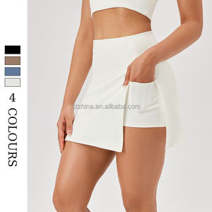 Falda corta de Yoga para mujer Anti-naked Fitness dos piezas en uno Culottes secado rápido cintura alta lado abierto tenis deportes falda Casual - Product Image 4