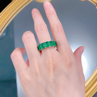 Bague en argent sterling 925 avec émeraude simulée rectangulaire 5*7 et zircon