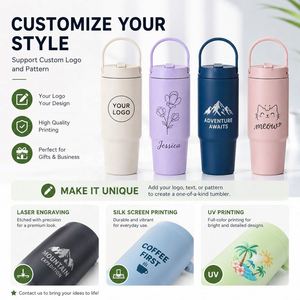 Vaso Térmico Portátil de Acero Inoxidable con Aislamiento al Vacío, Tapa con Popote Abatible, Antifugas, con Asa, 20oz/30oz, con Logotipo Personalizado - Product Image 5