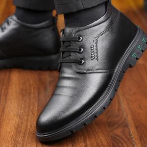 Chaussures habillées montantes en cuir pour hommes, bout rond, doublure en peluche, semelle extérieure en caoutchouc isolante, style bureau et carrière - Product Image 4