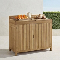 Buffet d'extérieur durable en teck massif avec plateau en marbre, meuble de rangement en bois de qualité marine pour projets hôteliers et de villégiature de luxe