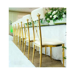 Luxury Modern Pattern Back Stainless Steel Decoration Banquet Hall Wedding Chair White Dining Chair Party Event - Product Image 1