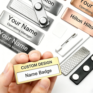 Placa de Identificación Rectangular para Personal, Grabada con Láser en Acero Inoxidable, Pin Personalizado con Nombre de Hotel, Metal en Blanco con Logotipo de Resina - Product Image 5