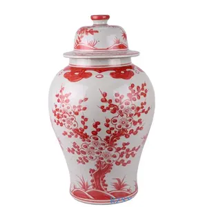 RZSX50 vaso di zenzero in ceramica con motivo a fiori di bambù dipinto a mano rosso e bianco