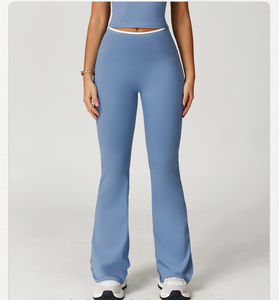 OEM Pantalons de sport évasés à séchage rapide Pantalons de sport à jambes longues et à jambes larges Ensembles de <span class=keywords><strong>yoga</strong></span> à blocs de couleurs <span class=keywords><strong>Micro</strong></span> évasé Fitness Running pour filles Femmes - Product Image 4