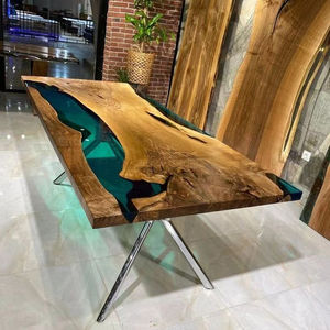 Table de salle à manger de luxe de dalle de résine époxy de restaurant de cuisine de café en bois massif de noyer de rivière prix bon marché direct d'usine - Product Image 2