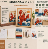Peinture DIY Kinusaiga Homard Rouge sur Tissu, Kit de Bricolage Sans Couture pour Amateurs d'Artisanat, Décoration de Cuisine, Coffret Cadeau – Tous Matériaux Inclus