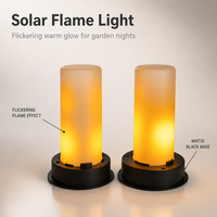 Lampe à flamme solaire LED scintillante pour jardin avec panneau solaire, interrupteur, base noire, sans câblage, pour pelouse, cour, terrasse