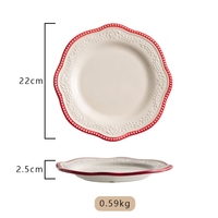 Assiette en céramique française en relief dentelle perlée assiette de petit déjeuner plate irrégulière maison assiette à dîner de niveau élevé