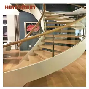 Diy להתקין מדרגות עץ מלא צעד מדרגות מקרה מקורה עם ספירלת מדרגות זכוכית מעקה