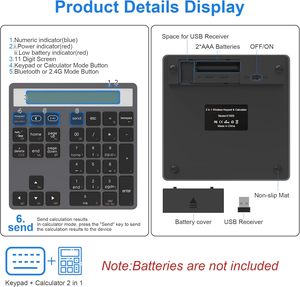 Teclado Numérico Externo Bluetooth de 34 Teclas, Teclado Numérico Inalámbrico de 2.4G con Pantalla - Product Image 5