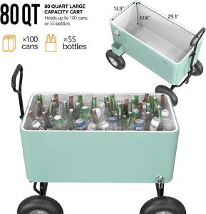 Chariot glacière isotherme 80QT grande capacité en métal avec roues pour aliments et boissons - Utilisation extérieure - Product Image 3