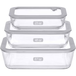 Lot de 4 récipients alimentaires en verre micro-ondables avec couvercles pour la cuisine et le camping, compatibles lave-vaisselle, écologiques, design imprimé - Product Image 1