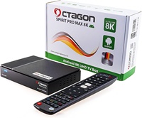 Octagon Spirit Pro Max 8K Android TV Box con WiFi de Doble Banda, Control Remoto por Voz, HDR10+, HLG, 4GB de RAM y 64GB de Almacenamiento