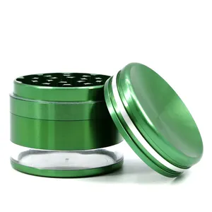 Vente en gros Nouveau style de broyeur d'herbes avec logo personnalisé 4 parties 63mm aluminium tabac transparent broyeur d'herbes