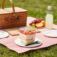 IMEE 250ml Bécher carré transparent en plastique, petit gobelet à dessert pour mousse, gâteau, crème brûlée, pudding, lait, couvercle en PP pour usage alimentaire