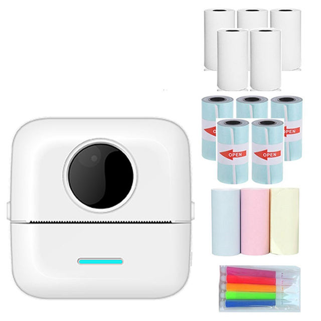 MY Mini Sticker Printer USB Smart Pocket Inkless Thermal Printer 58mm High Performance Dual System 10 Rolls Thermal Paper