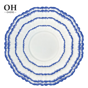 Ohere Tốt Xương 4Pcs Bộ Đồ Ăn Màu Xanh Rim Đám Cưới Bữa Ăn Tối Tấm Bán Buôn Hình Dạng Không Thường Xuyên Tấm Sạc Cho Đảng & Nhà Hàng - Product Image 5