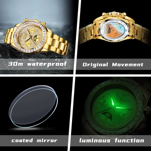 Drop Shipping OLEVS Luxury <b>Automatic</b> Mechanical Men Watch Moon Phase Diamond Dial Waterproof <b>Wristwatch</b> Luminous Calendar Week - Product Image 6